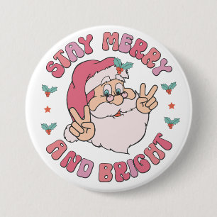Badge Rond 7,6 Cm Rétro Santa joyeux et lumineux
