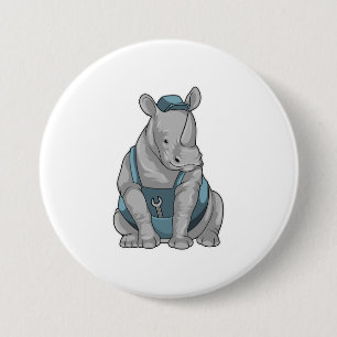 Badge Rond 7,6 Cm Rhino as Craftsman et Wrench