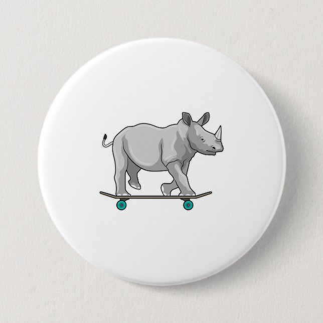 Badge Rond 7,6 Cm Rhino en patinage avec skateboard (Devant)