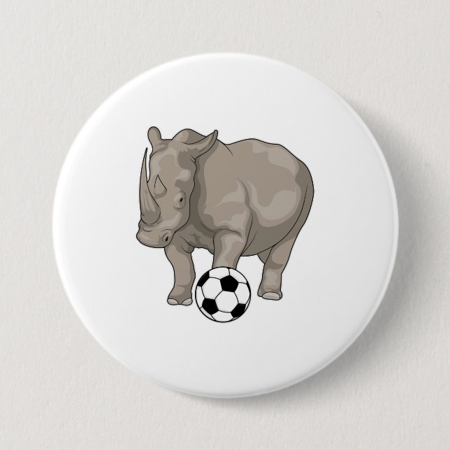 Badge Rond 7,6 Cm Rhinocéros Soccer (Devant)