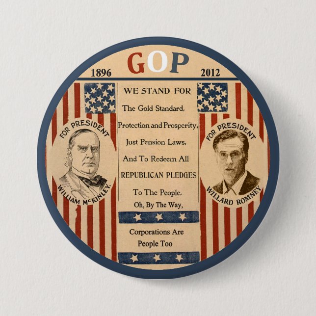 Badge Rond 7,6 Cm Romney et McKinley (Devant)