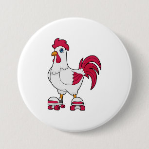 Badge Rond 7,6 Cm Rooster à Patinage en ligne avec Roller skates