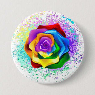 Badge Rond 7,6 Cm Rose arc-en-ciel coloré