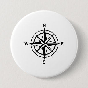 Badge Rond 7,6 Cm Rose de boussole nautique