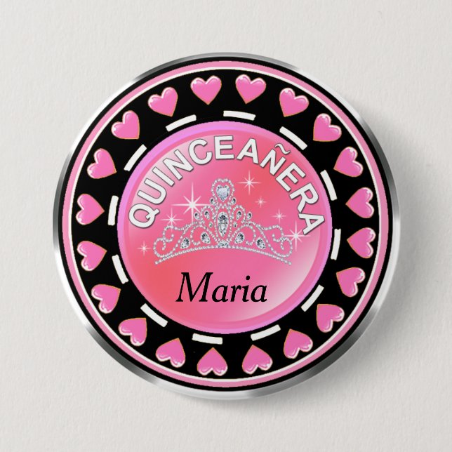 Badge Rond 7,6 Cm Rose de princesse Tiara Love Hearts | de (Devant)
