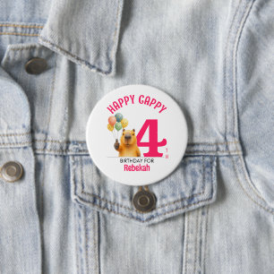 Badge Rond 7,6 Cm Rose HAPPY CAPPY Capybara personnalisé 4e annivers