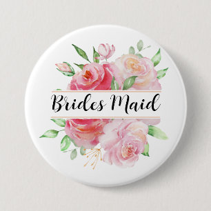 Badge Rond 7,6 Cm Roses roses et verdure Monogramme floral