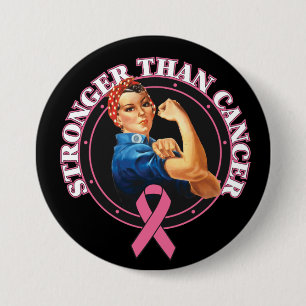Badge Rond 7,6 Cm Rosie Le Riveter Plus Fort Que Le Cancer Du Sein