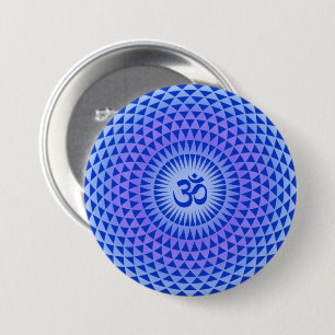 Badge Rond 7,6 Cm Roue de méditation de fleurs de Lotus pourpre OM