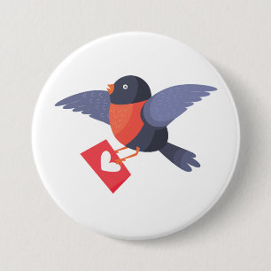 Badge Rond 7,6 Cm Rouge-gorge volant avec lettre d'amour au cœur rou