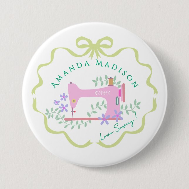 Badge Rond 7,6 Cm Ruban à coudre vert blanc (Devant)