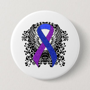 Badge Rond 7,6 Cm Ruban bleu et violet avec ailes