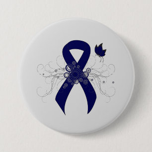 Badge Rond 7,6 Cm Ruban bleu foncé avec papillon