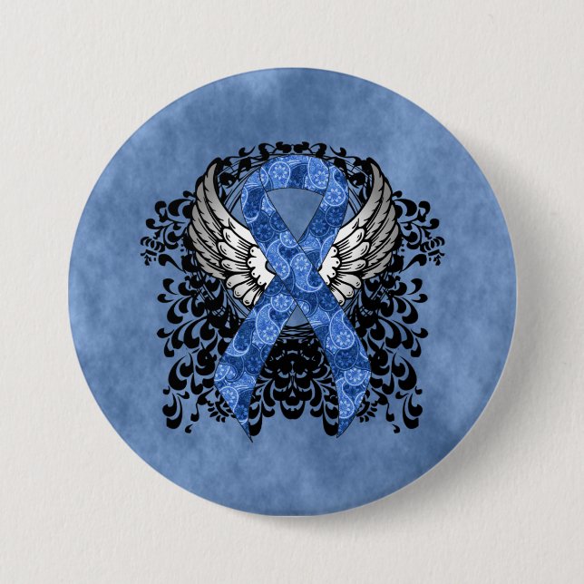 Badge Rond 7,6 Cm Ruban bleu Paisley avec ailes (Devant)