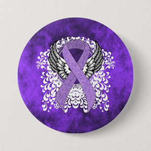 Badge Rond 7,6 Cm Ruban de sensibilisation à la lavande avec ailes