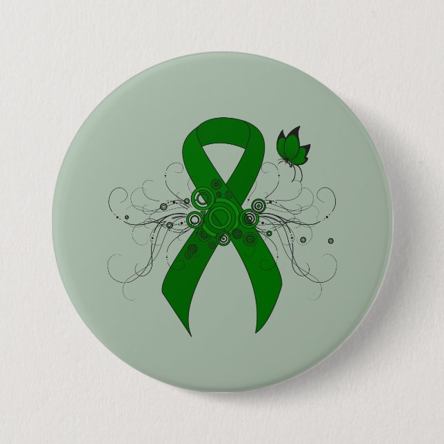 Badge Rond 7,6 Cm Ruban de sensibilisation au vert avec papillon (Devant)