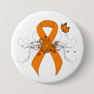 Badge Rond 7,6 Cm Ruban de sensibilisation orange avec papillon