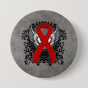 Badge Rond 7,6 Cm Ruban de sensibilisation rouge avec ailes