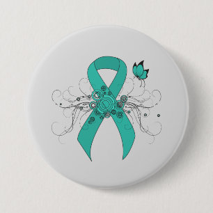 Badge Rond 7,6 Cm Ruban turquoise avec papillon