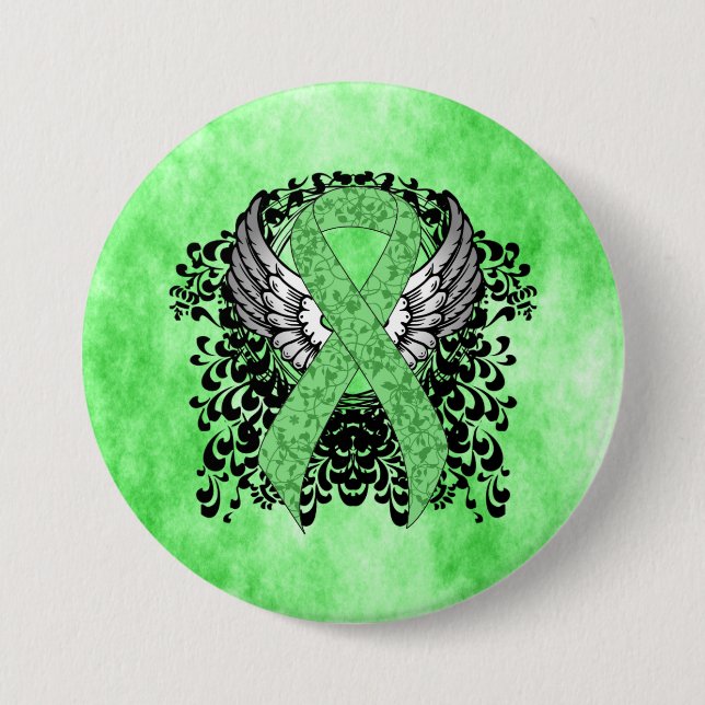 Badge Rond 7,6 Cm Ruban vert clair avec ailes (Devant)