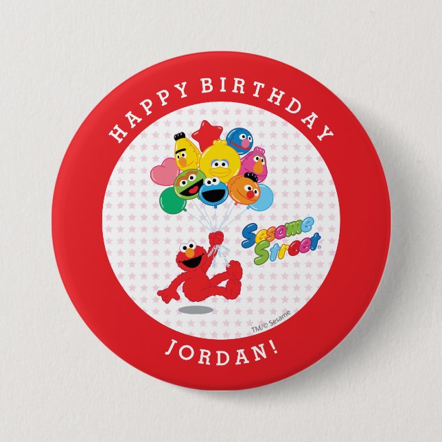 Badge Rond 7,6 Cm Rue Sésame | Elmo et Pals - Ballons d'anniversaire (Devant)