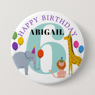 Badge Rond 7,6 Cm Safari coloré Animaux heureux Anniversaire Nom Ann