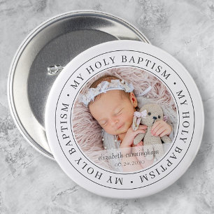 Badge Rond 7,6 Cm Saint-Baptême Cadre simple Photo personnalisée m