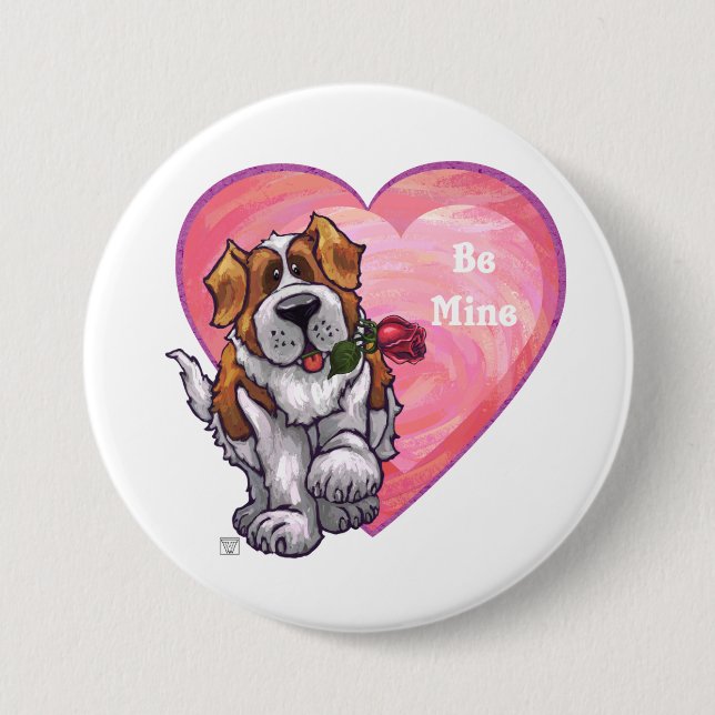 Badge Rond 7,6 Cm Saint-Bernard Valentin (Devant)