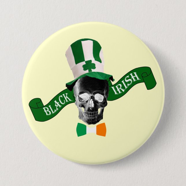 Badge Rond 7,6 Cm Saint Patrick d'Irlande noire (Devant)