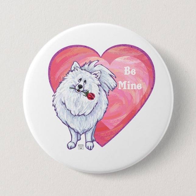 Badge Rond 7,6 Cm Saint Valentin Poméranie Blanche (Devant)