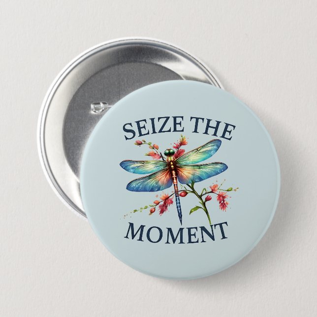 Badge Rond 7,6 Cm Saisir Le Moment - libellule Artistique (Devant & derrière)