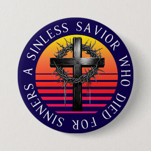 Badge Rond 7,6 Cm Sauveur sans pitié, Croix chrétienne