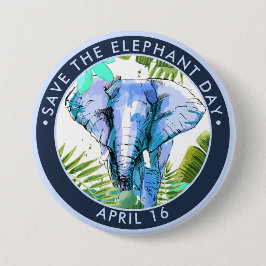 Badge Rond 7,6 Cm Sauvez la journée des éléphants, aquarelle