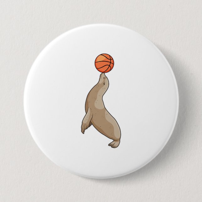 Badge Rond 7,6 Cm Sceau avec basket-ball (Devant)