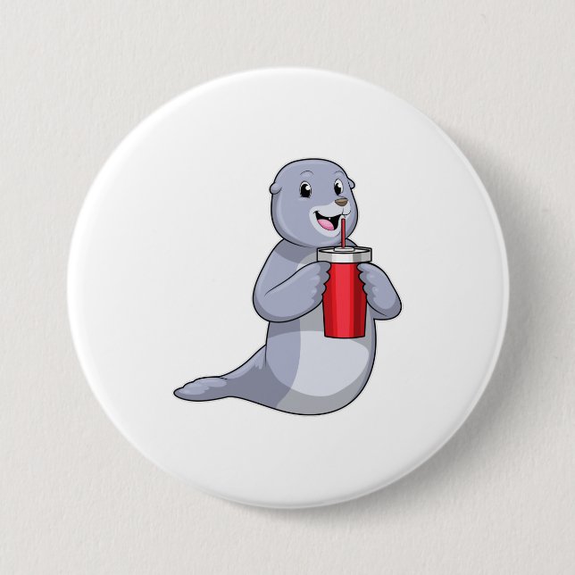 Badge Rond 7,6 Cm Sceau avec tasse à boire (Devant)