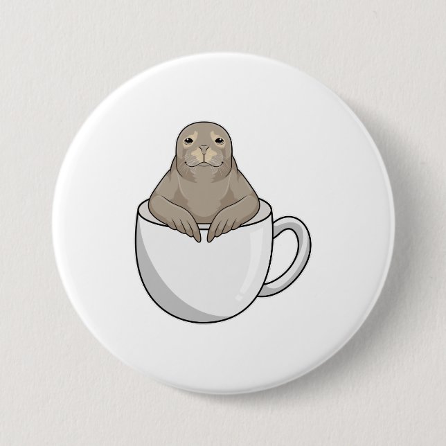 Badge Rond 7,6 Cm Sceau avec tasse de café (Devant)