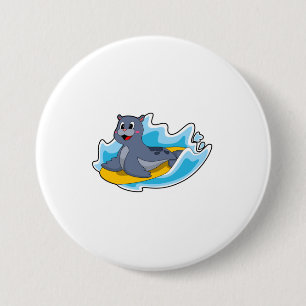 Badge Rond 7,6 Cm Sceau comme surfeur avec Surfboard