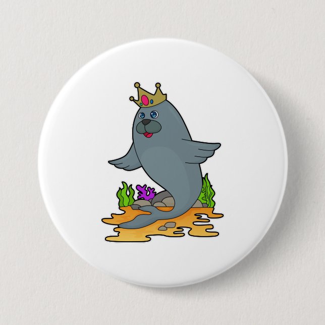 Badge Rond 7,6 Cm Sceau roi avec couronne (Devant)