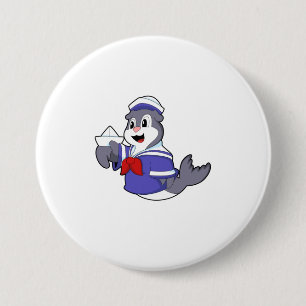 Badge Rond 7,6 Cm Sceller comme marin avec bateau