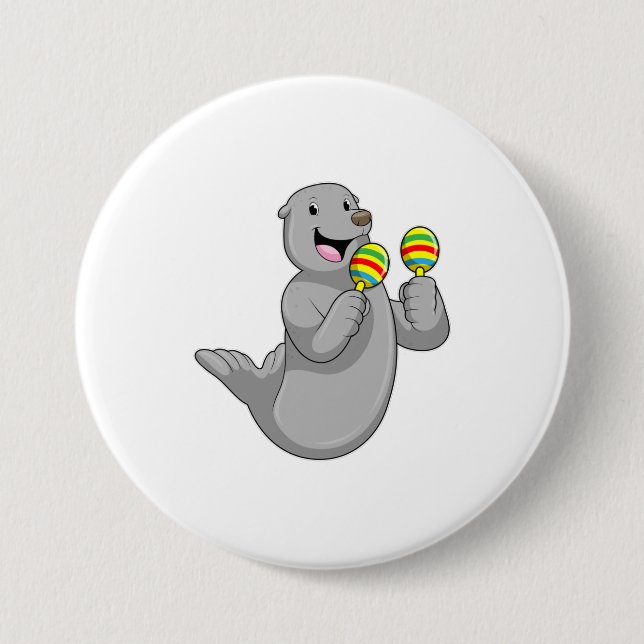 Badge Rond 7,6 Cm Sceller comme musicien avec Maracas (Devant)