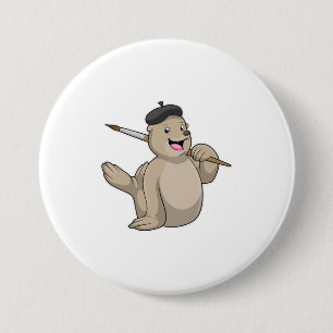 Badge Rond 7,6 Cm Sceller comme peintre avec pinceau
