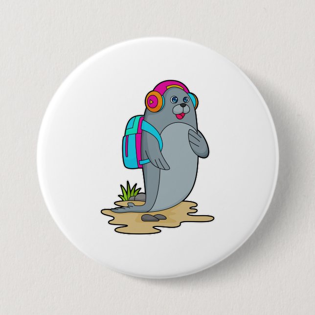 Badge Rond 7,6 Cm Sceller comme randonneur avec sac à dos (Devant)