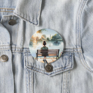 Badge Rond 7,6 Cm Scène de lac aux reflets du coucher de soleil