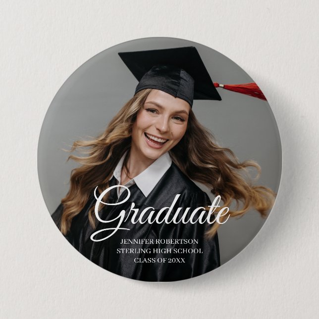 Badge Rond 7,6 Cm Script de diplômé moderne classique simple photo p (Devant)
