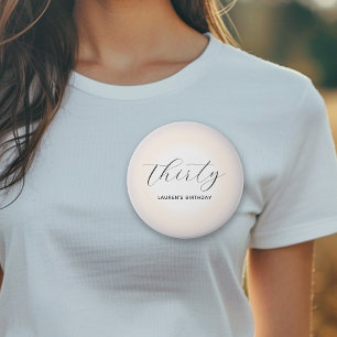 Badge Rond 7,6 Cm Script Minimaliste Moderne Perle Anniversaire Étap