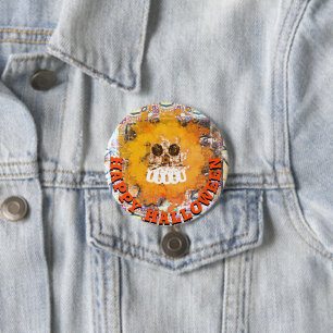 Badge Rond 7,6 Cm Sculte d'Halloween au feu et à la flamme