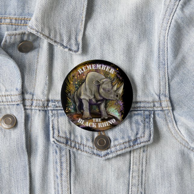 Badge Rond 7,6 Cm Se souvenir du Rhino noir (En situation)