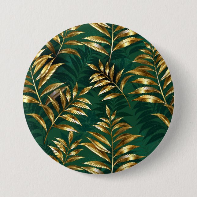Badge Rond 7,6 Cm Seamless pattern with golden ferns (Devant)