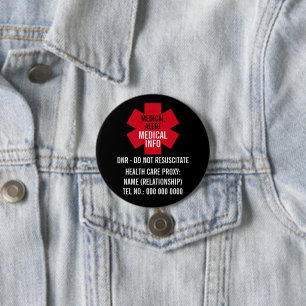 Badge Rond 7,6 Cm Série d'alerte médicale Mandataire de soins de san
