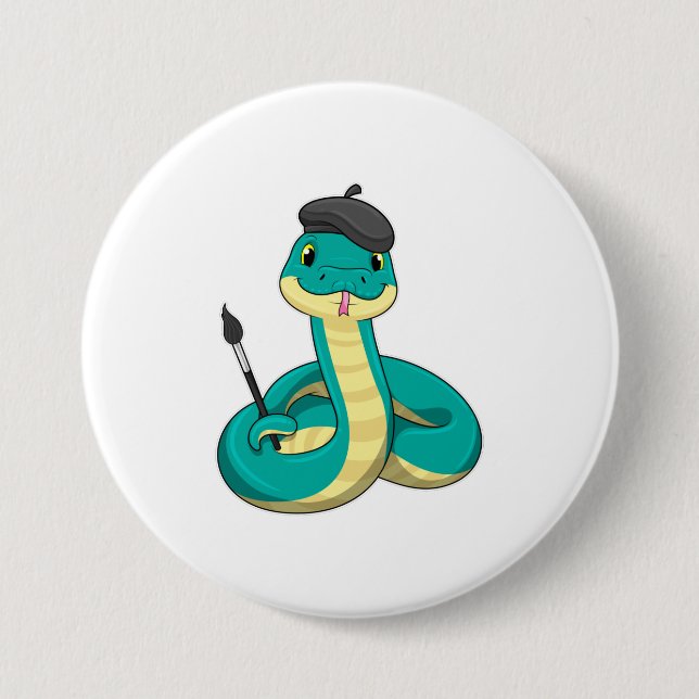 Badge Rond 7,6 Cm Serpent comme peintre avec pinceau (Devant)